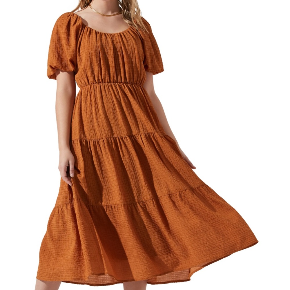 Astr Terracotta Puff Sleeve Dress
